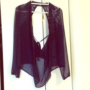 Opened back navy blouse